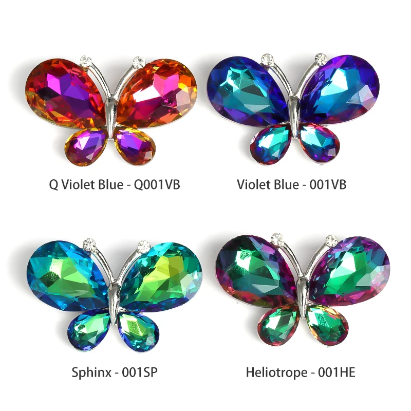 Glitter Butterfly Rhinestone Claw Sets Glue On Bags Clothes Decoration Glass Strass Metal Frame With Drop Crystal Rhinestones