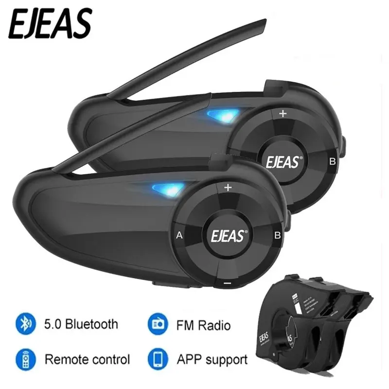 

2pcs EJEAS Quick7 Bluetooth 5.0 Quick Pair Waterproof Motorcycle Intercom Helmet Headset Up to 7 Riders Wireless Interphone Q7