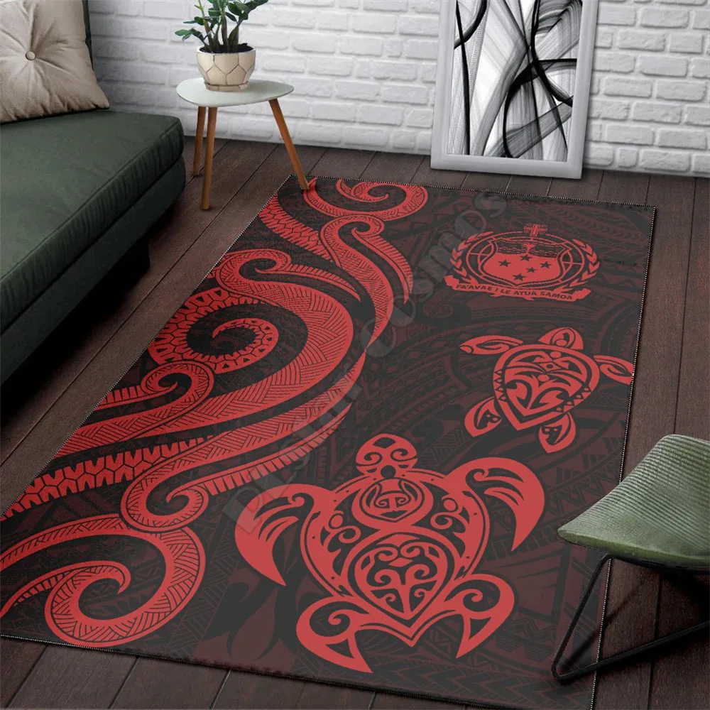 

Samoa Area Rug Reggae Tentacle Turtle Rug Vintage Polynesian Style Printed Bedroom Non-slip Floor Rug