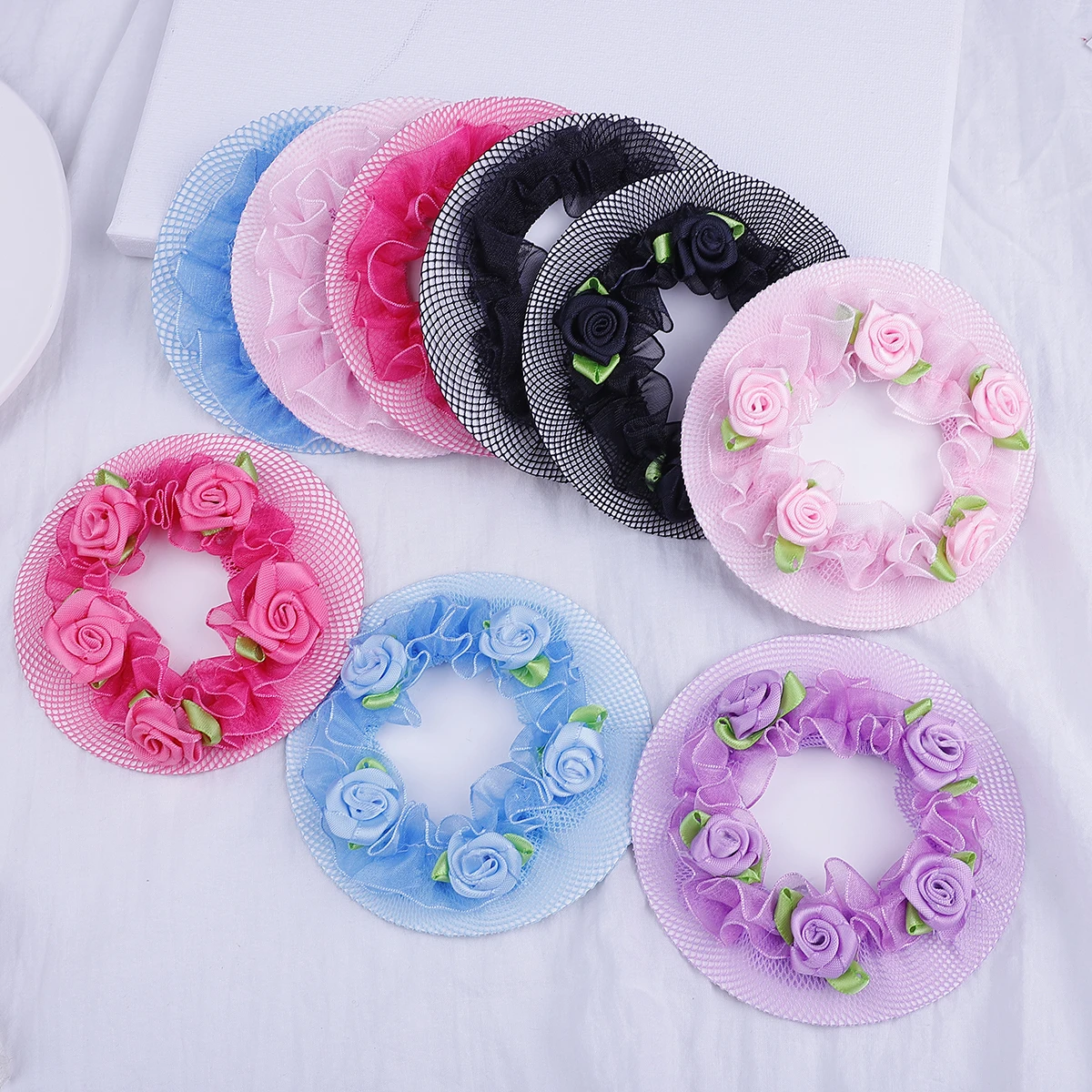 8.5cm Cute Flower Girls 2-5Pcs Bun Hair Nets Adjustable Kids 5 Colors Ballet Dance Examination Elastic Hair-net Styling Braider