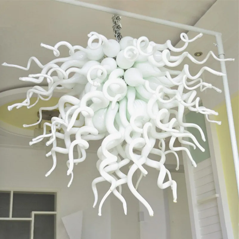 

Pretty White Pendant Light Hand Blown Glass Chandelier Modern LED Lamps for Room Decor