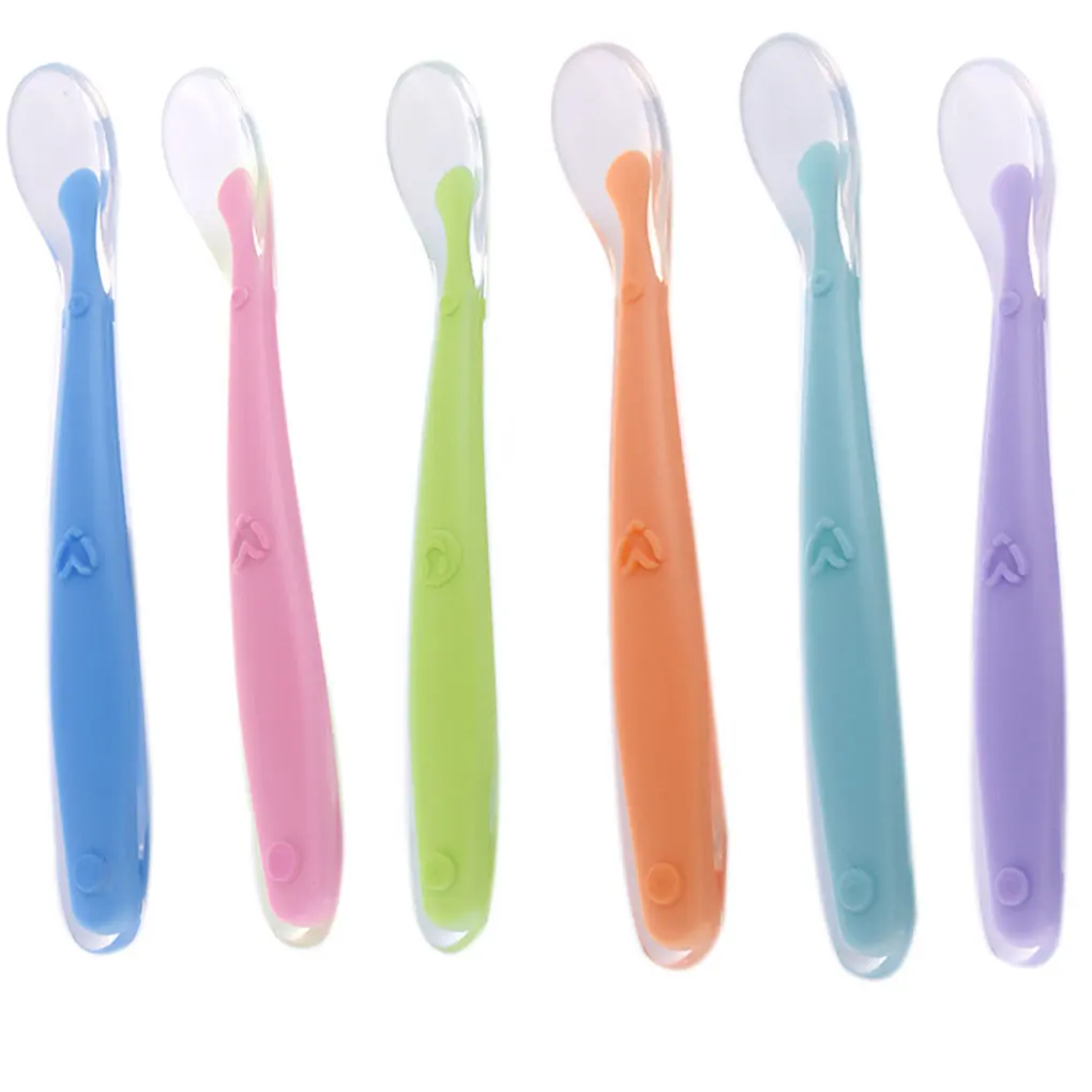 

Soft Silicone Baby Feeding Spoon Candy Color Temperature Sensing Spoon Children Food Baby Spoons Feeding Dishes Feeder Flatware