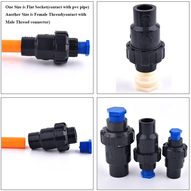 1pc 1/2~2 Inch Single Female Thread Check Valve Aquarium Fish Tank Adapter One Way Non-Return Ball Valve UPVC Pipe Fittings