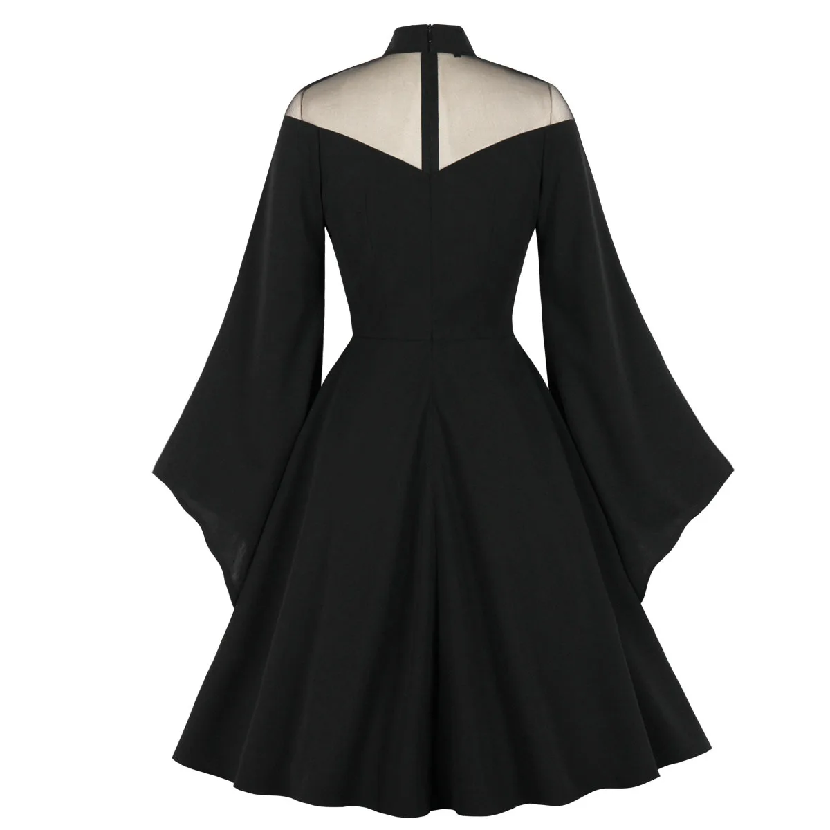 Women Gothic Black Dress Medieval Retro Queen Princess Party Halloween Evening Robe Flare Sleeve Swing Cosplay Costume Dresses