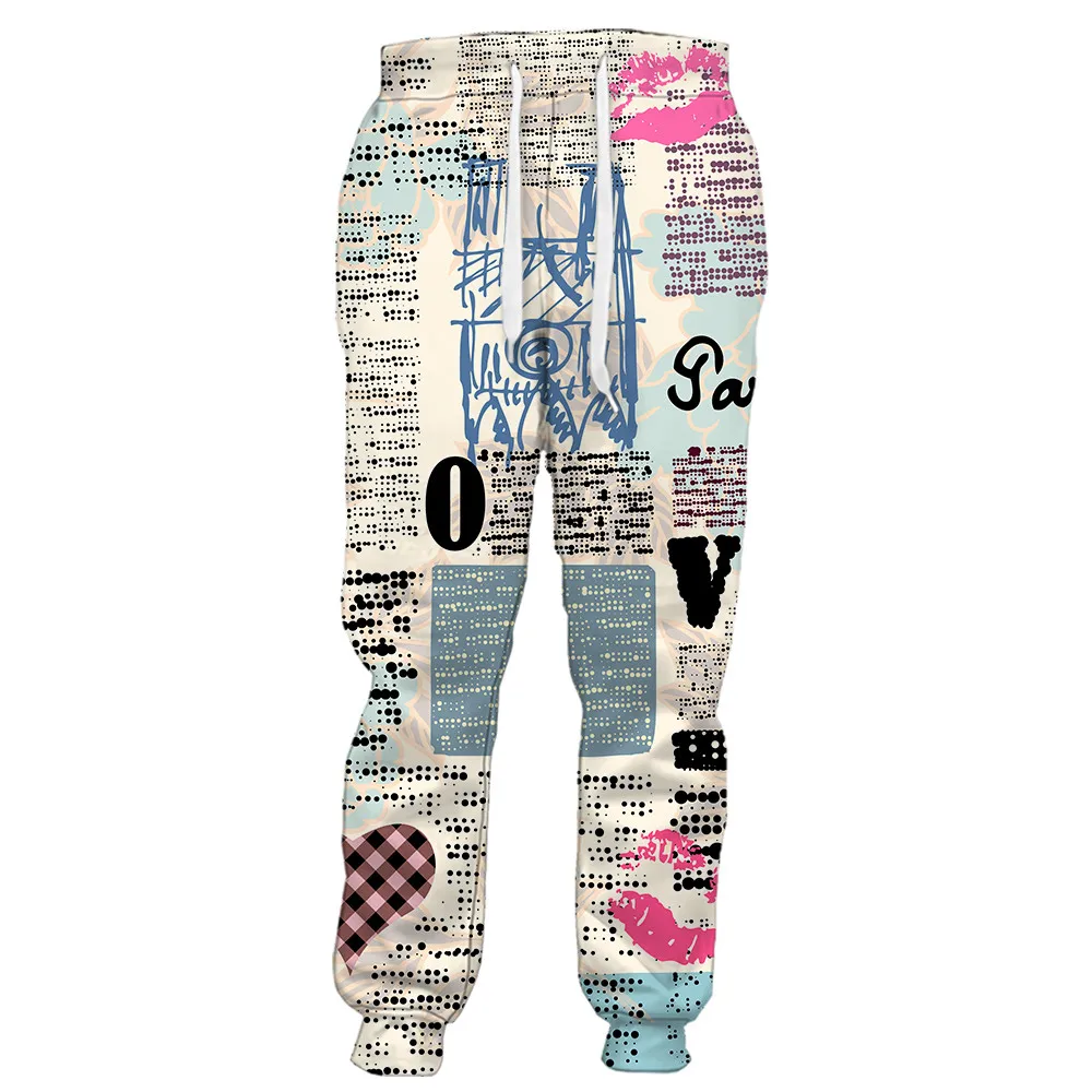 

HX Newspaper Print Jogging Pants 9 Design Sweatpants Elastic Pockets Creativity DIY Harajuku Streetwear Men Clothing