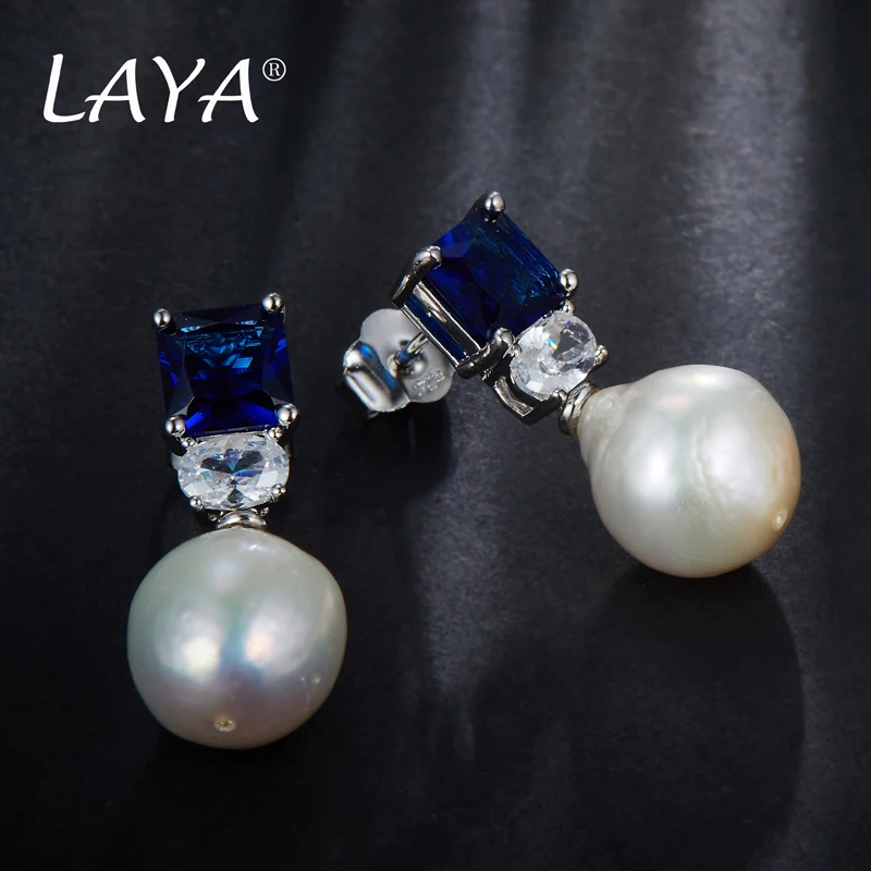 925 Sterling Silver Fashion Perlas Barrocas Naturales Created Sapphire Drop Earrings For Women Wedding High Quality Jewelry