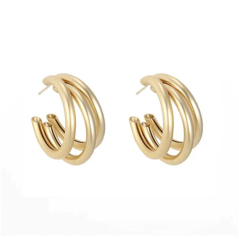 BLIJERY Fashion Matte Gold Color Multilayer Hoop Earrings For Women Brincos Statement Earrings Hoops Punk Jewelry Gift