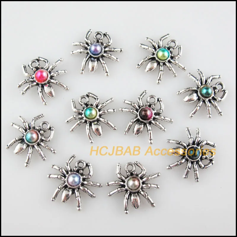 20 New Spider Charms Mixed Acrylic Animal Pendants Tibetan Silver Tone 17x19mm