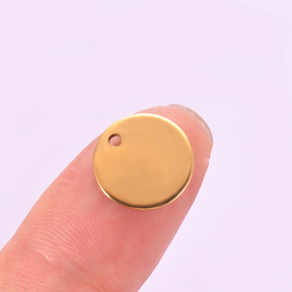 100 Stück 6–35 mm Edelstahl-Charms, runder Erkennungsmarken-Anhänger, Stanzrohlinge, Anhänger für Halsketten, DIY-Schmuckherstellung, 3 Farben – Detail 4