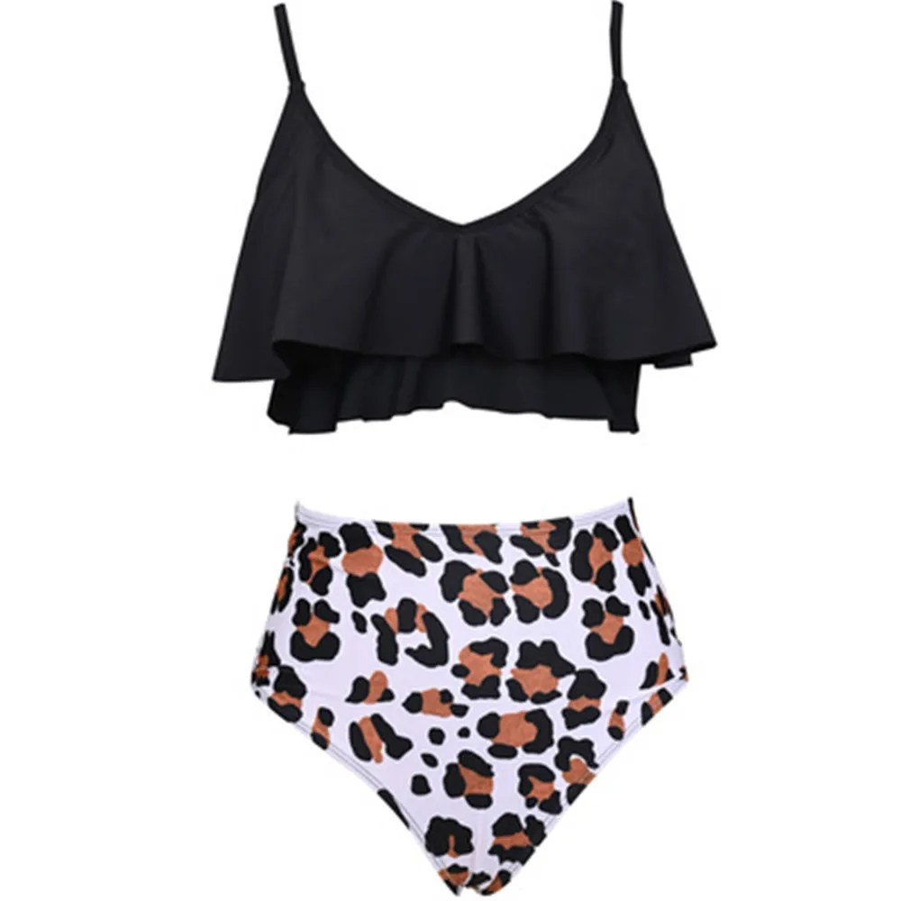 Fashion Two Pcs Black White Leopard Print Short With Chest Pad Swim Wear Bear Bath Suit