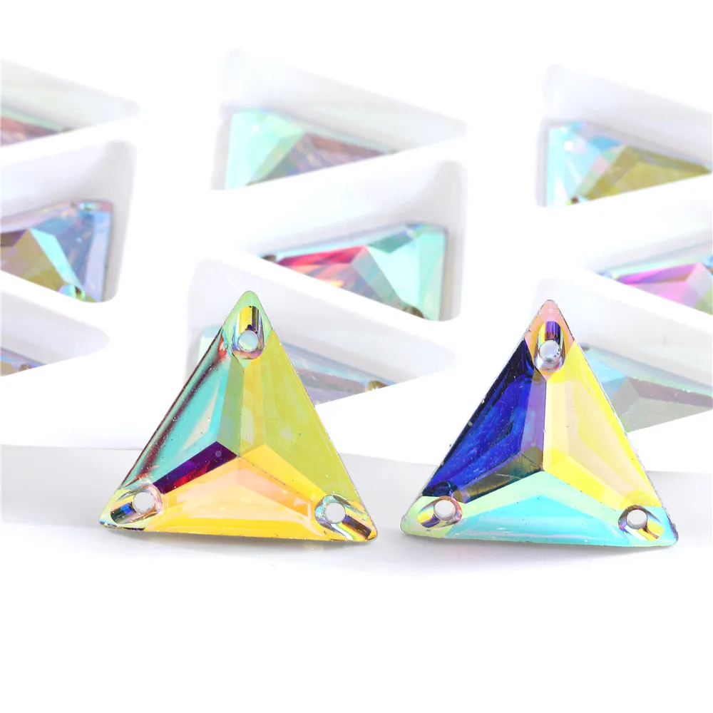 3 sizes Triangular Resin Sew on Rhinestone Crystal AB Silver Flatback Sewing Stone Strass for Clothing Accessories Shoes