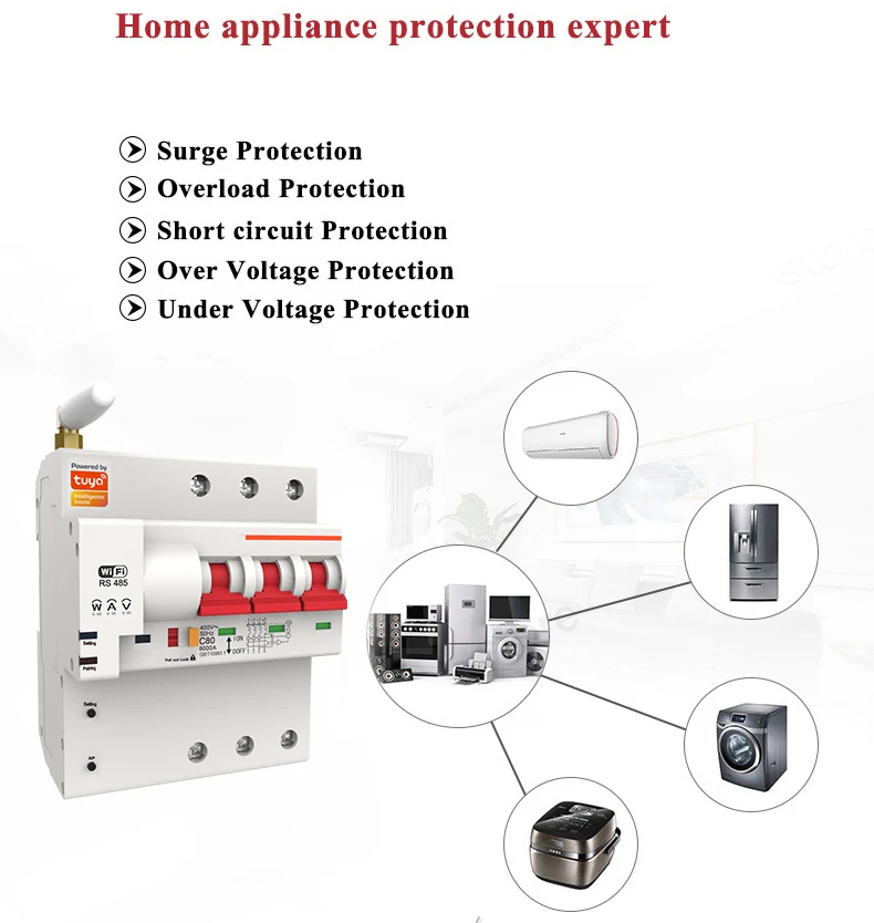 16A-125A 3P WiFi Circuit Breaker with Power Monitoring Timer Wireless Control Work With Google Home Alexa