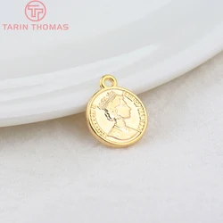 (833)10 pz 11x13.5MM foro 1MM 24K colore oro ottone regina d'inghilterra moneta Charms pendenti risultati dei monili fai da te accessori