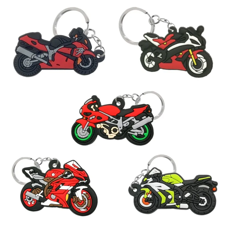 1PCS PVC Keychain Cartoon motorcycle Keyring fashion Pendant fit men women key chains accessories Jewelry Decoration Kids Gifts