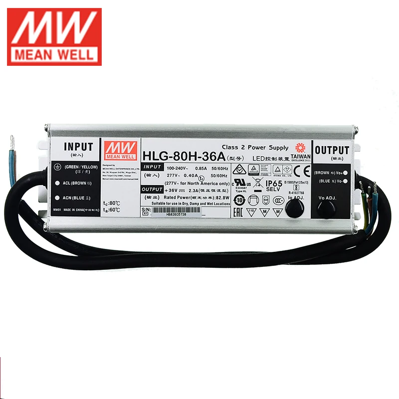 MEAN WELL LED driver HLG-80H-36A 36V LED Switching Power Supply 110V/220V AC to 36V DC 2.3A 82.8W waterproof IP65 Adjustable PSU