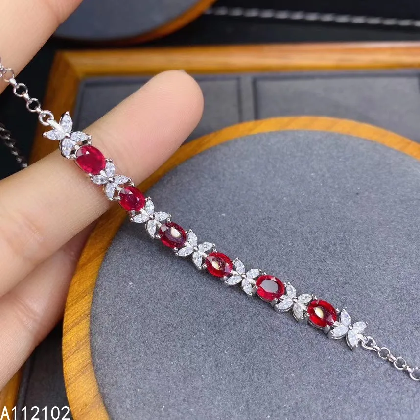 KJJEAXCMY fine jewelry 925 sterling silver inlaid natural ruby Girls' luxury Chinese style plant gem bracelet support test