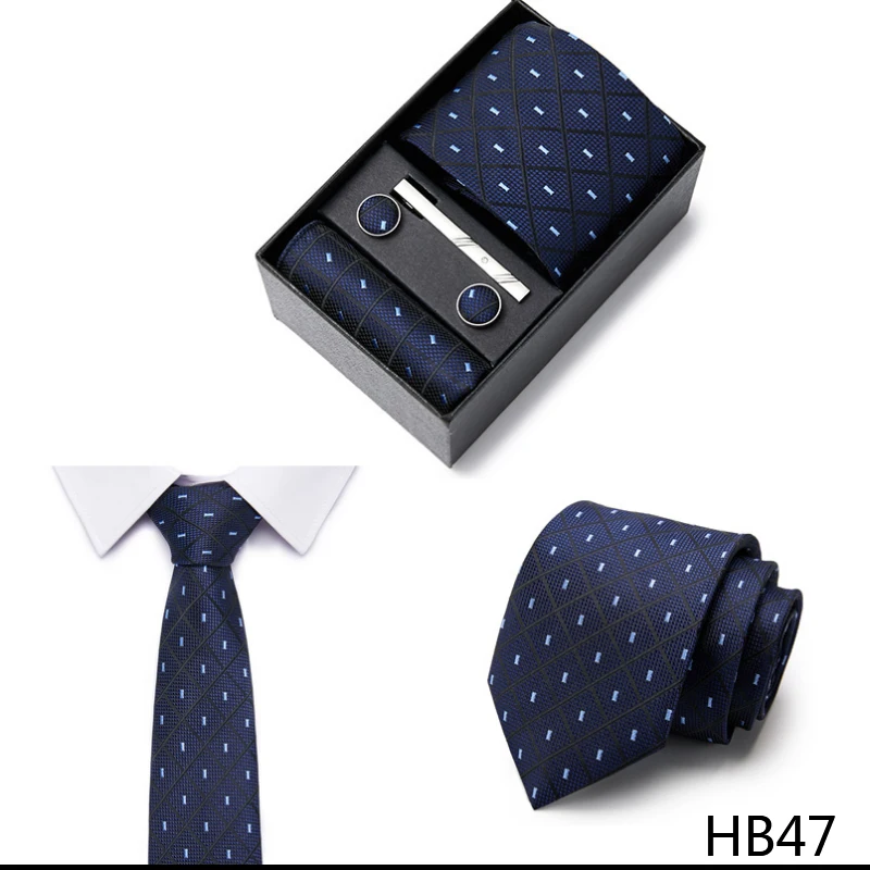 2023 neue Stil Hochzeit Geschenk Krawatte Für Männer Krawatte Box Anzug Zubehör Solide Blaue Krawatte Einstecktücher Manschettenknopf Set – Detail 13