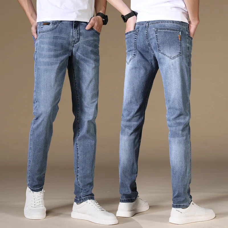 Jeans Slim uomo estate nuovi uomini e #39s Jeans sottili blu moda Casual pantaloni in Denim elasticizzato pantaloni di marca maschile abiti solidi dritti