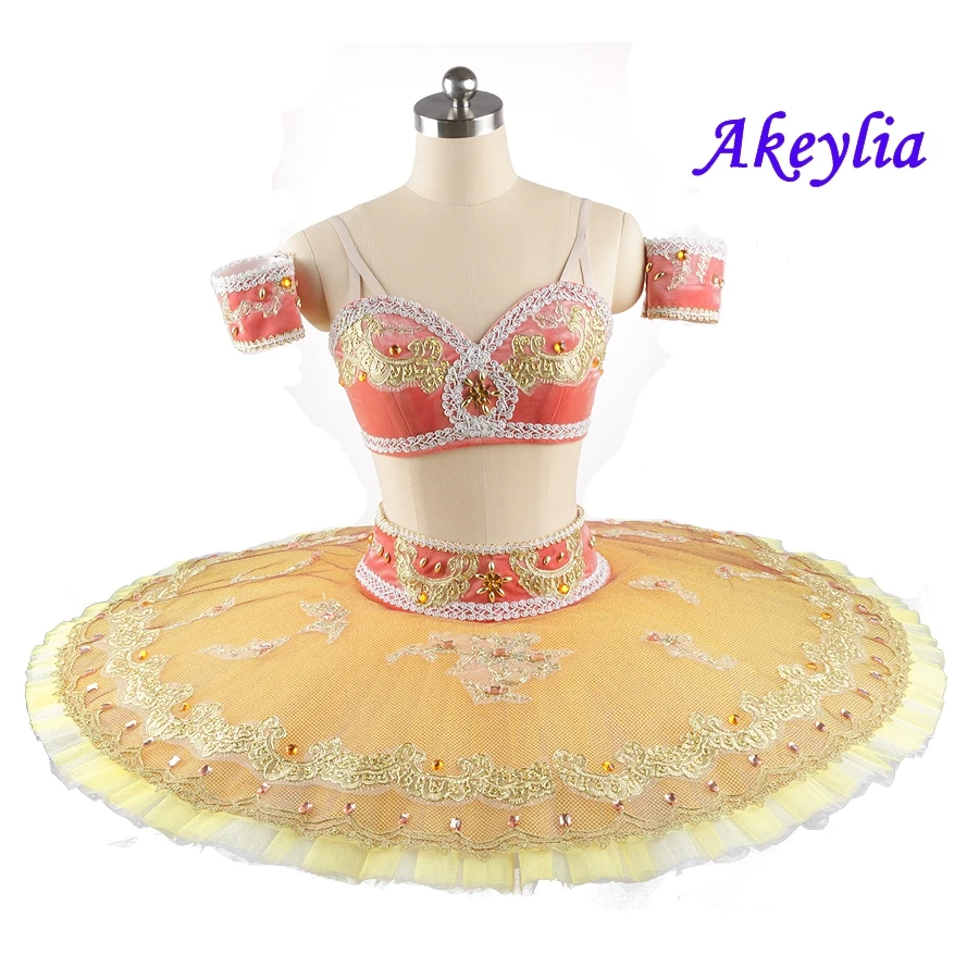 The Corsair pancake tutu Split two piece Professional Tutu yellow orange Ballet Variation Custom Made Pancake Tutu La Bayadere