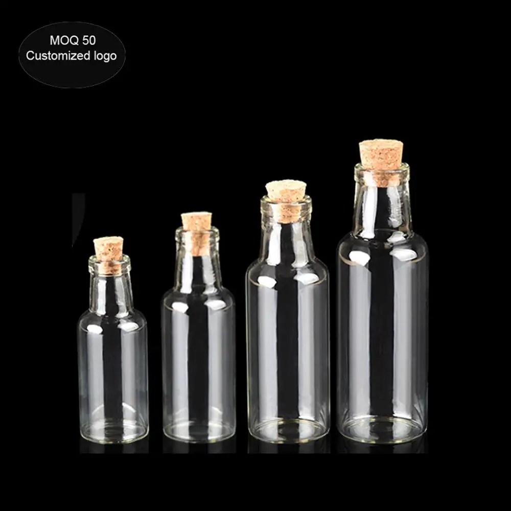 50pcs/lot 12ml 15ml 25ml 35ml Small clear Empty Tiny Small Clear Cork Message Glass Bottles Vials Mini Containers