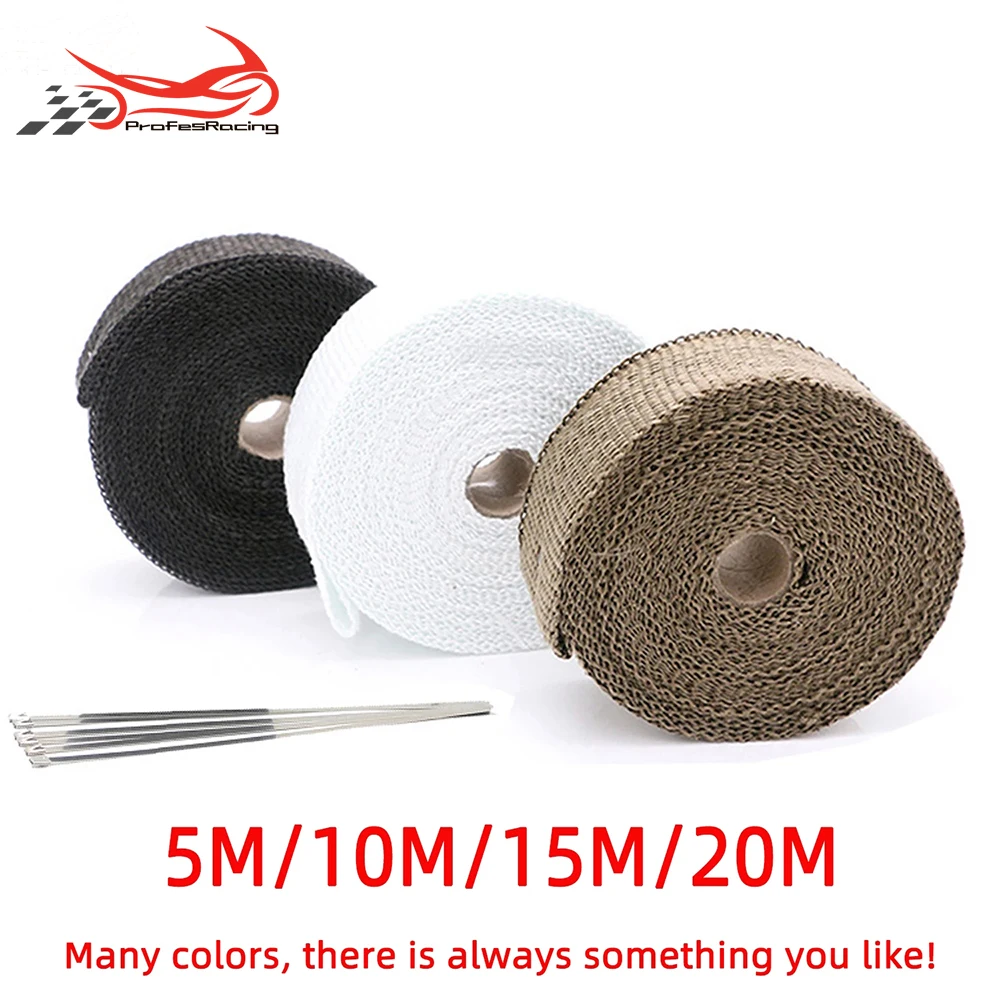 

5cm*5/10/15/20M Car Motorcycle Exhaust Thermal Exhaust Tape Exhaust Heat Tape Wrap Pipe Wrap Shields Manifold Header Insulation