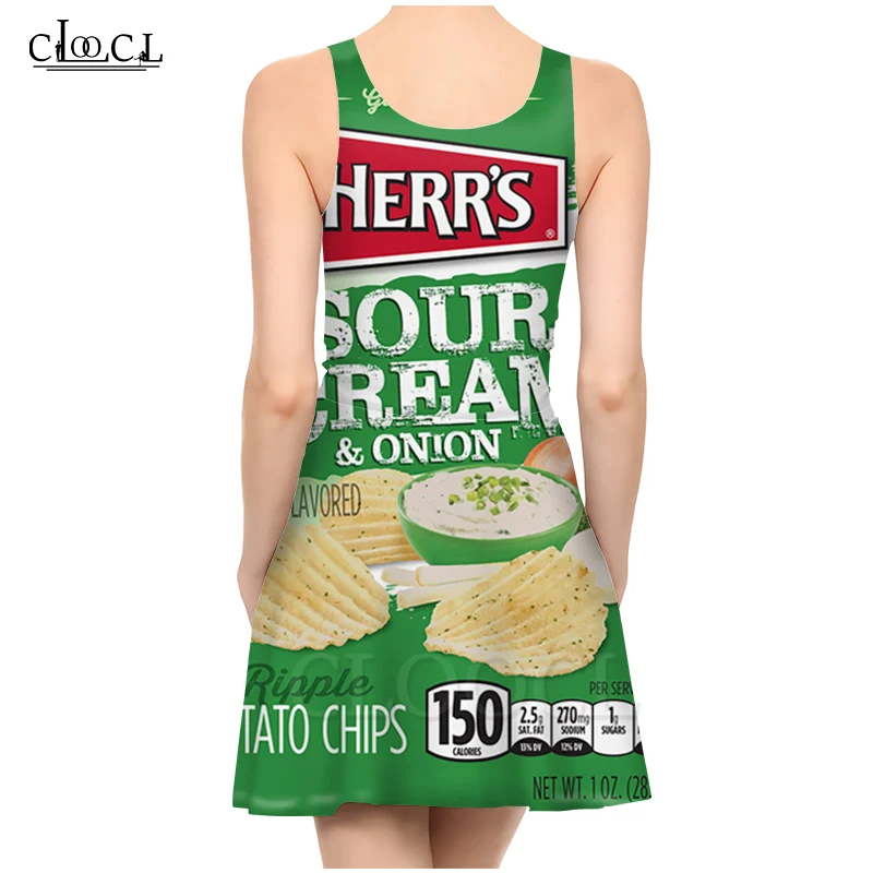 CLOOCL Newest Delicious Potato Chips Dress 3D Print Fashion Casual Summer Women Dresses Sexy Slim Sleeveless Beach Dress