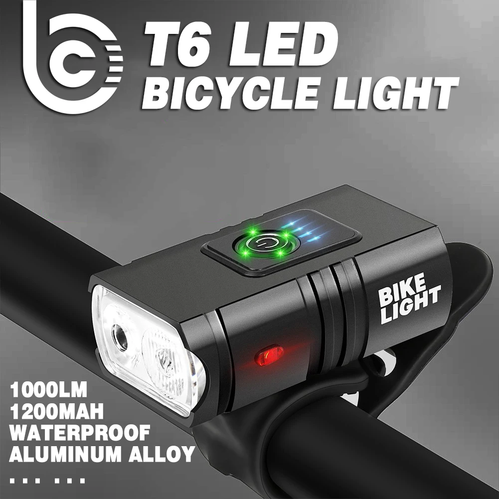 T6 LED Bicycle Light Front USB Rechargeable MTB Mountain Bicycle Lamp 1000LM Bike Headlight Cycling Flashlight Bike Accessories