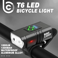 T6 LED Bicycle Light Front USB Rechargeable MTB Mountain Bicycle Lamp 1000LM Bike Headlight Cycling Flashlight Bike Accessories