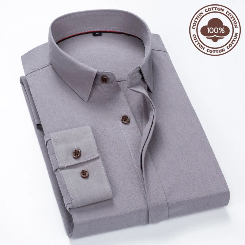 New style Pure cotton Mens Long sleeves Shirts High Quality Business Casual Soft Dress Social Shirts Regular Fit Male Shirt