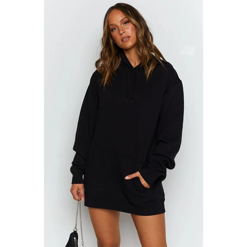 

Women's sweatshirt Autumn and winter women's hooded mid-length thin section loose long sleeves loose all-match Dresses