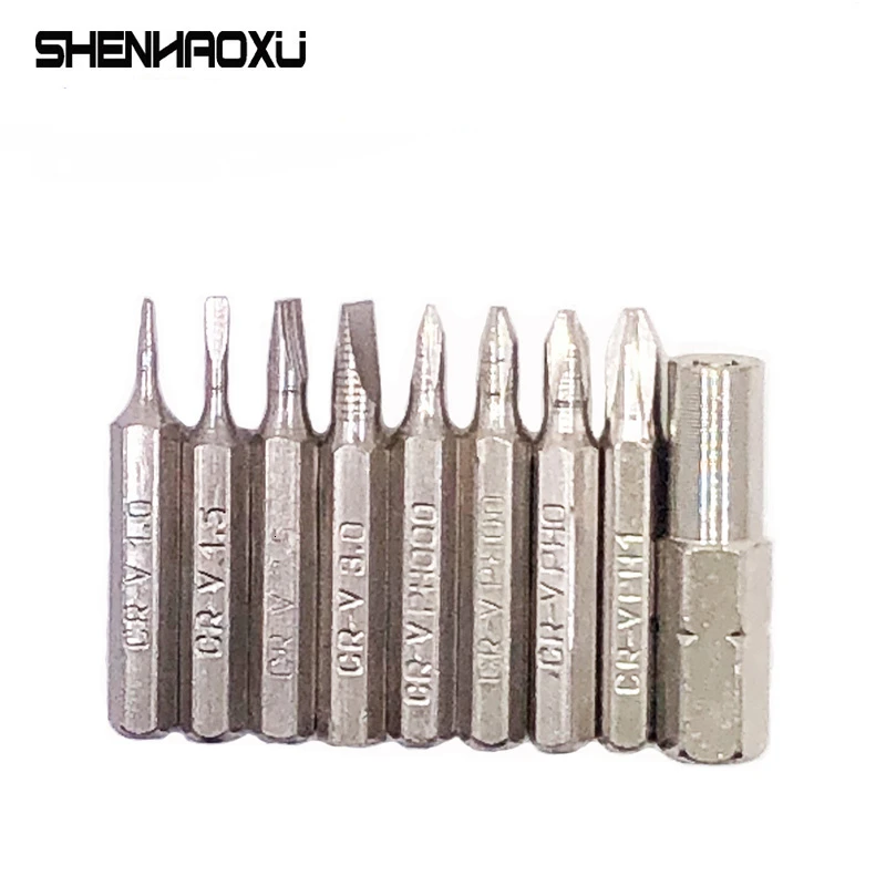 

Slotted Phillips 9pcs Precision Bits Set CR-V 6.35mm Converter Screwdriver Drill Bit Repair Mobile Phone Camera Computer