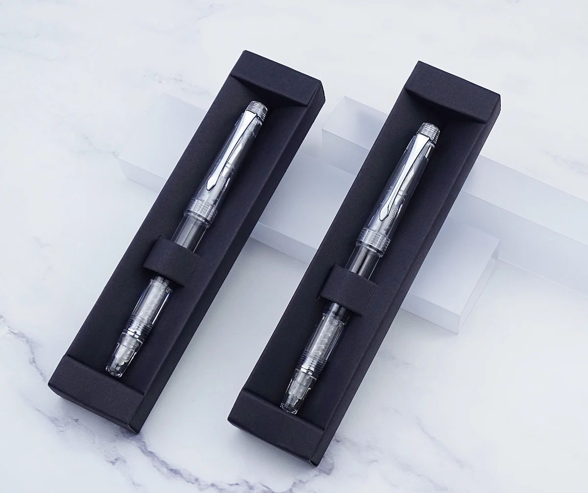 

2PCS PENBBS 494 Piston Fountain Pen Fully Transparent Resin Clear Quality EF & F Nib 0.38 & 0.5mm Ink Gift Pen Set for Business