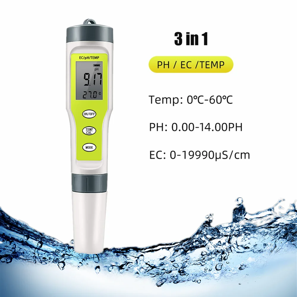 

3 in 1 EC Meter Water Quality Tester PH EC TEMP Meters Replace Probe Purity Measure Tool Acidity Testers EZ9902 For Pool 20%OFF