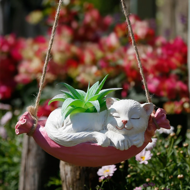 

Outdoor Simulation Animal Cute Swing Kitten Frog Rabbit Vase Resin Ornament Courtyard Garden Balcony Figurines Decoration Crafts