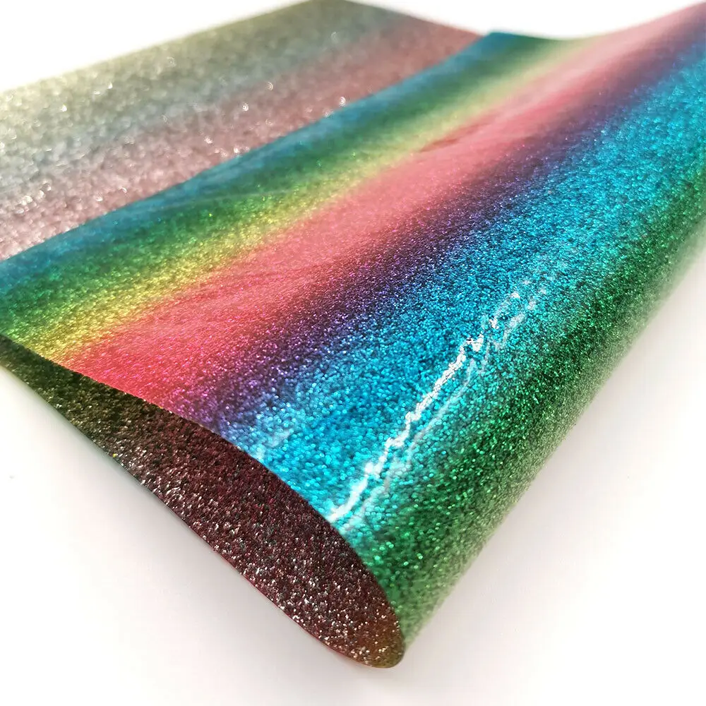 Shiny Rainbow Stripes Printed Fine Glitter Fabric Sparkle Faux Leather Vinyl Craft Sewing Material Making DIY Handmade Bow