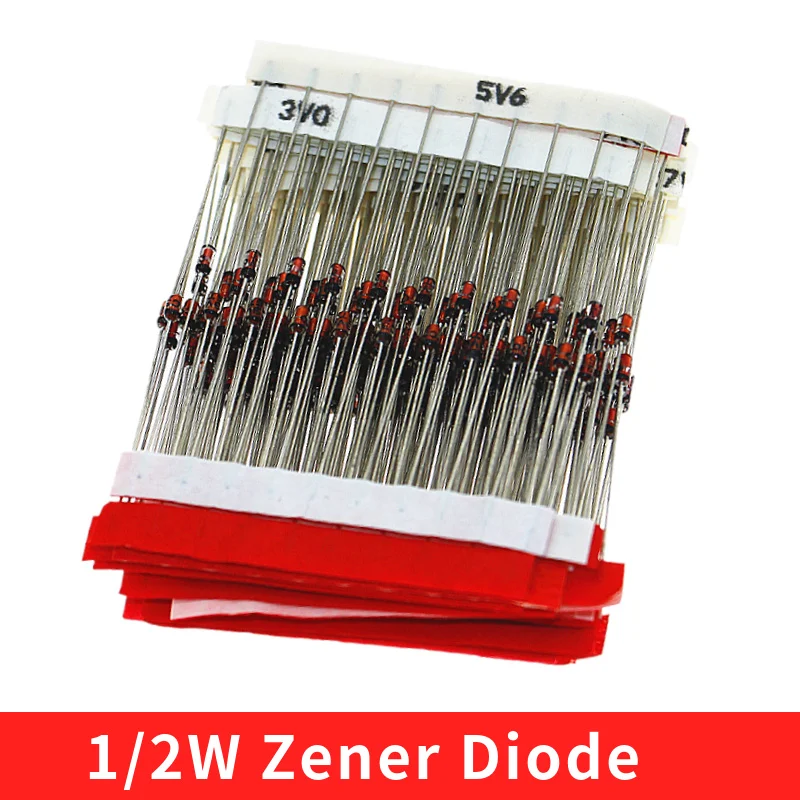 1/2W wybrane elementy diody zenera (2V 3V 3.3V 3.6V 5.1V 5.6V 7.5V 10V 12V 13V 15V 16V 18V 20V 22V 24V 30V 33V 39V) zestaw