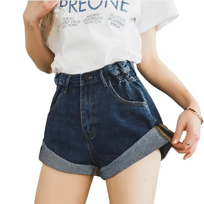 

Youth Women's Denim Shorts Vintage Crimping High Waist Shorts Female Summer Girl Shorts Jeans