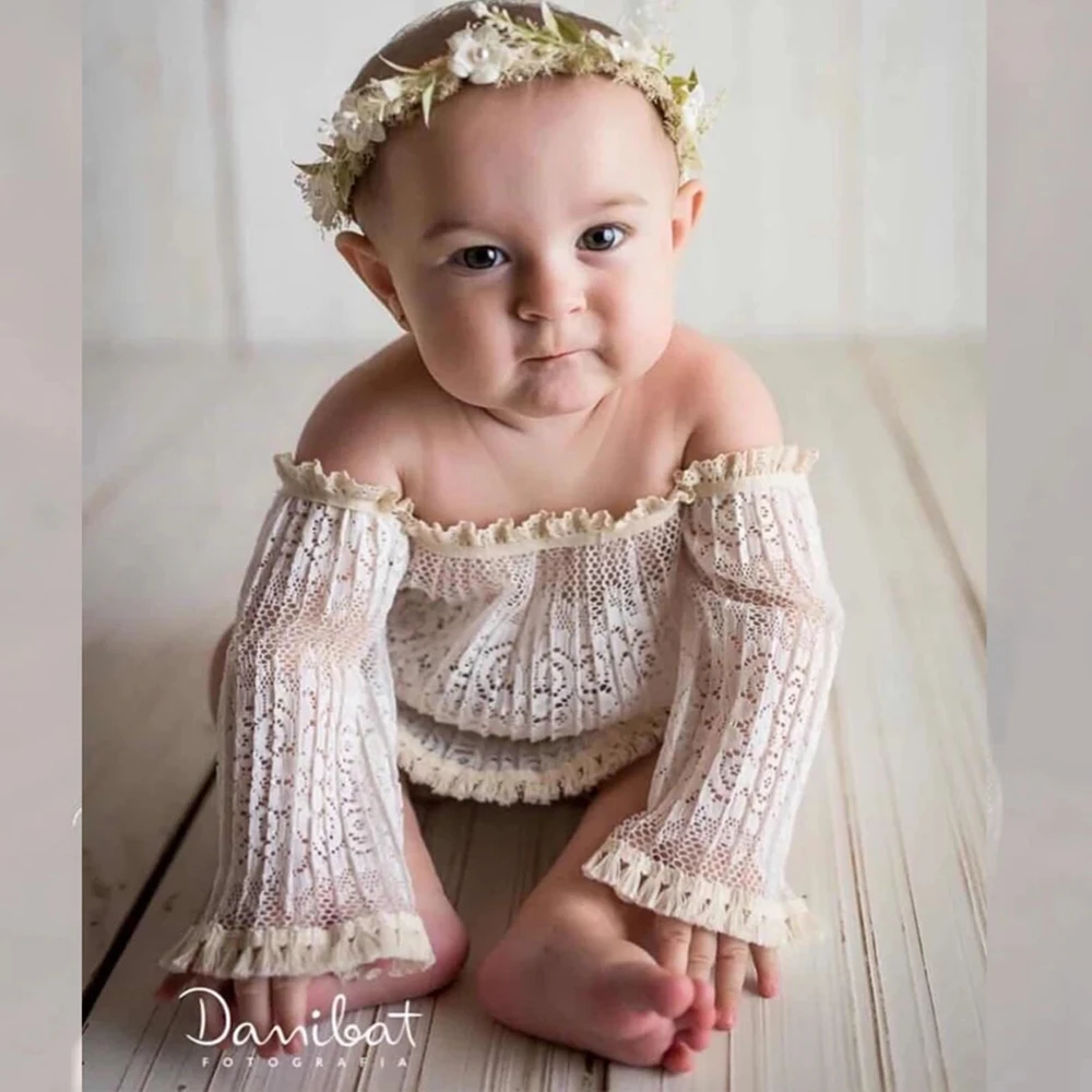 1Year Old Baby Clothes Girls Birthday Dress Newborn Photography Props Strapless Flower Lace Skirt Infant Shoot Photo Accessories