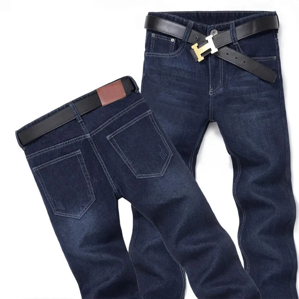 Мужские прямые джинсы со средней посадкой, длинные брюки из денима, 2023
