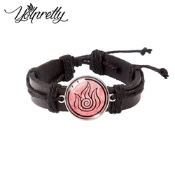 Avatar The Last Airbender Water Fire Lace up Leather Bracelet Glass Cabochon Dome Charm Pendants Men Bracelet Jewelry