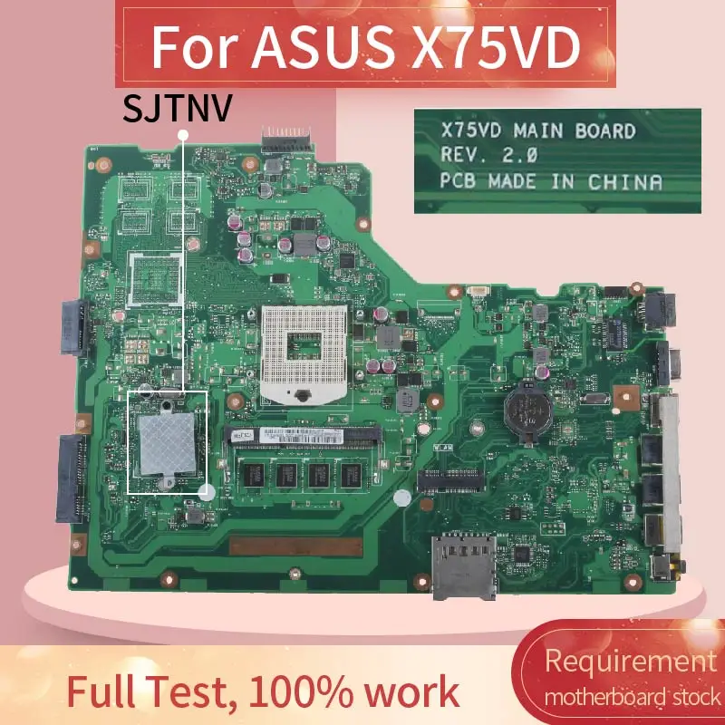 

Laptop motherboard For ASUS X75VD Notebook Mainboard REV:2.0 SJTNV HM70