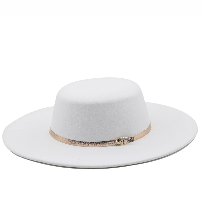 9.5CM Wide Brim Church Derby Top Hat Panama Solid Felt Fedoras Hat with Bow for Women artificial White wool Blend Jazz Cap