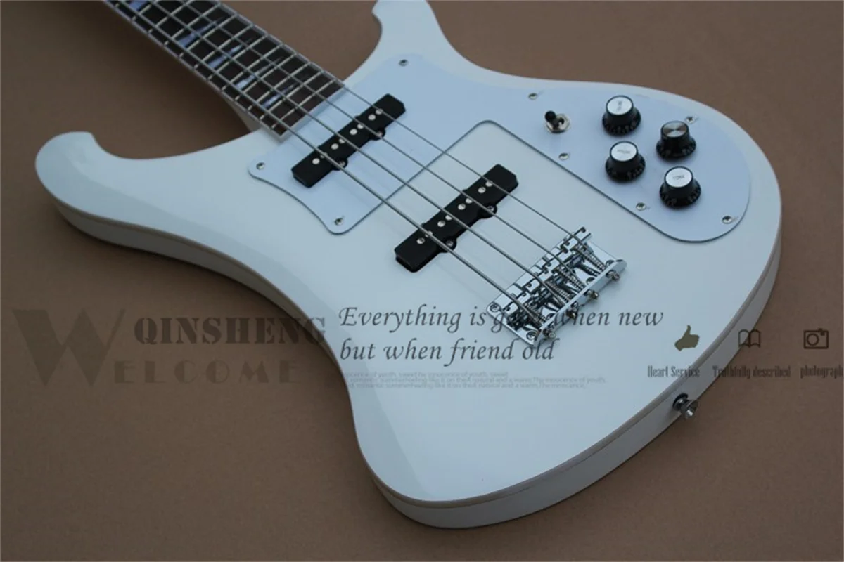 

White Electric bass 4003 Electric bass Maple neck set in basswood body white binding white guard