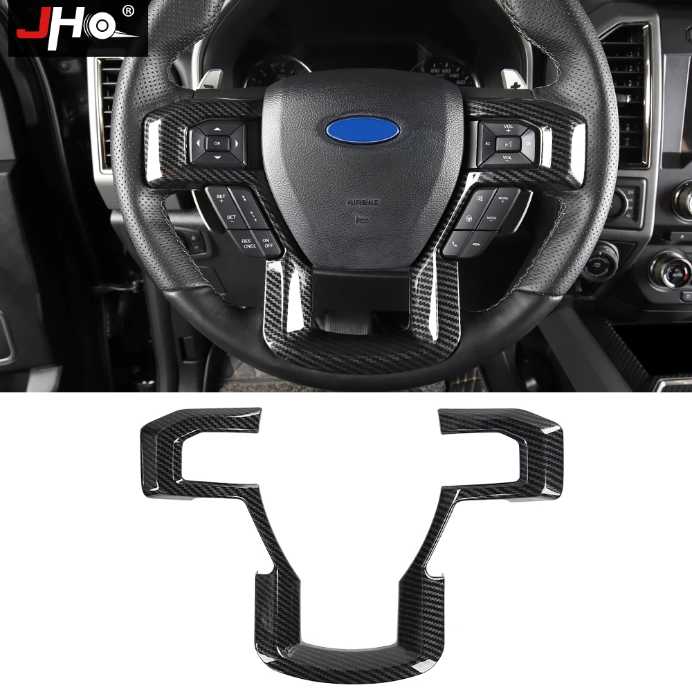 JHO ABS Carbon Grain Steering Wheel Overlay Cover Trim For Ford F150 Raptor 2016-2020 2017 2018 2019 Pickup Truck Accessories