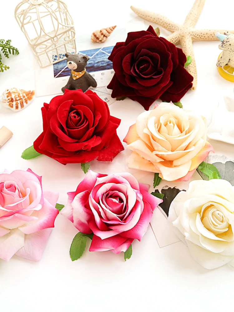 2 sztuk 10cm sztuczne kwiaty do scrapbookingu akcesoria do dekoracji domu flanelowe róże głowy Diy prezenty ślubne dekoracje kwiatowe — zdjęcie 2