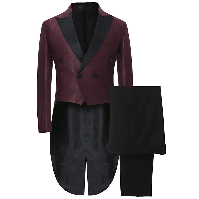 Burgundy 2 Piece Men Goom Suit Wedding with Black Pants Custom Made Wedding Groom Suits Blazer Prom Terno Masculino(Jacket+Pant)