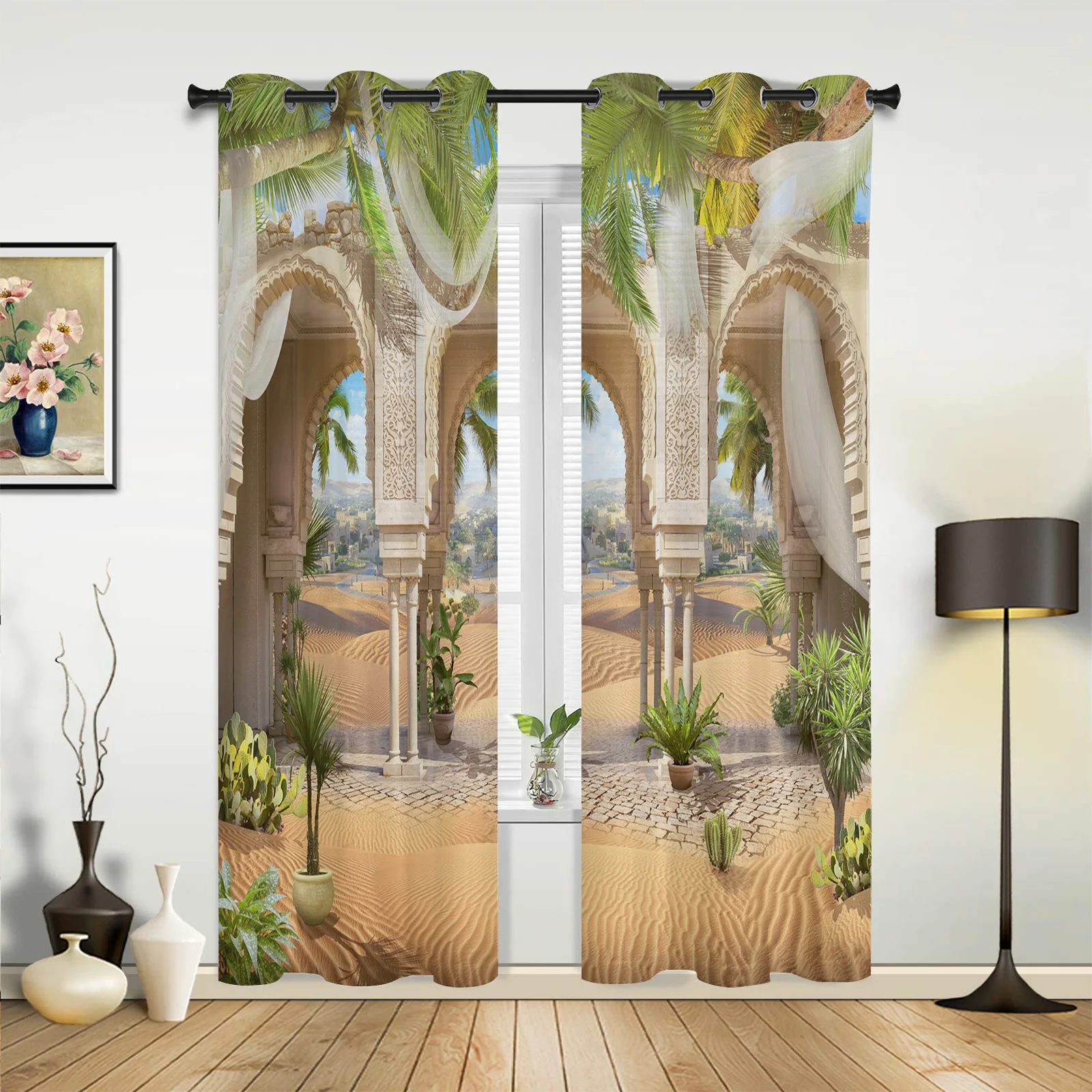 Desert Arch Plant Sheer Curtains For Living Room Window Curtain Bedroom Kitchen Balcony Gazebo Curtain Room Divider