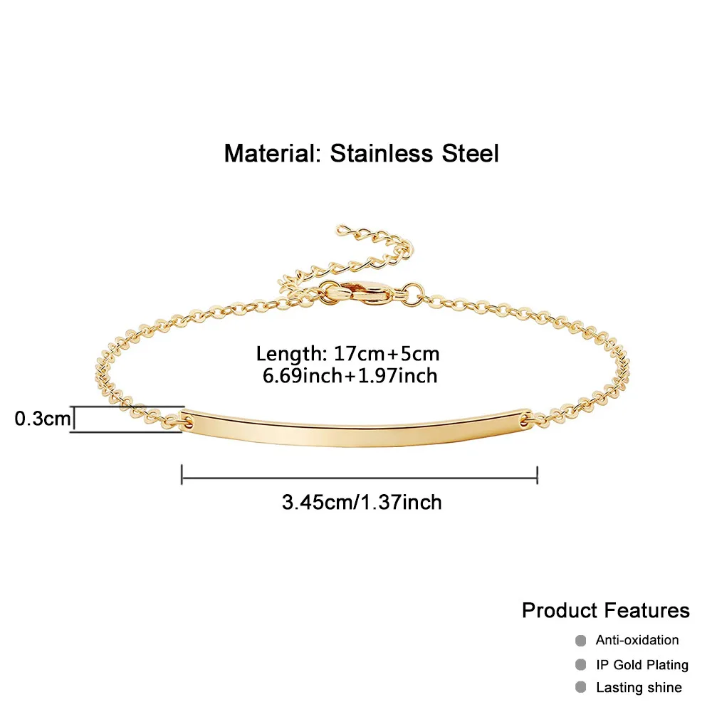 MinaMaMa Stainless Steel Blank Bend Stick Charm Bracelets For Women Geometric Bracelet Minimalist Jewelry