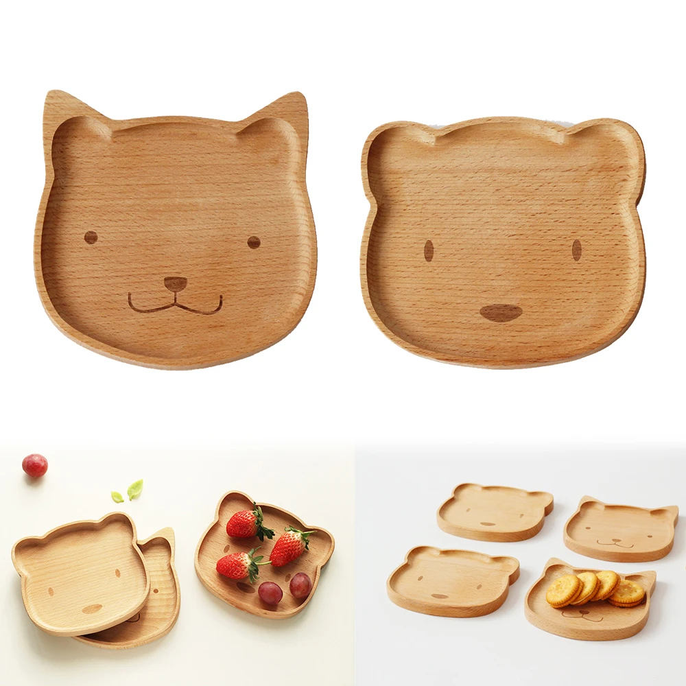 

Japanese-style Wooden Tray Children's Tableware Cartoon Tray Fruit Meal Food Tray Wooden Dessert Snack Plate Bread Tea Tray