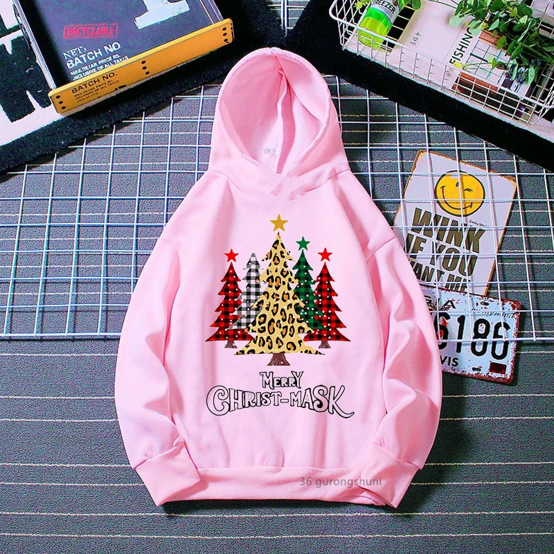 Sudaderas con capucha Kawaii para niñas, ropa con estampado de dibujos animados de Navidad para niños, regalo de Navidad, sudadera rosa para niños, tops al por mayor